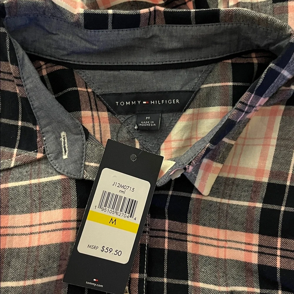💗Tommy Hilfiger Pink and Blue Plaid Button Down Shirt - Picture 12 of 13